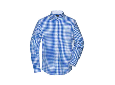 Men's Checked Shirt - Modisches Karoshirt mit Uni-Einsätzen an Kragen und Manschette