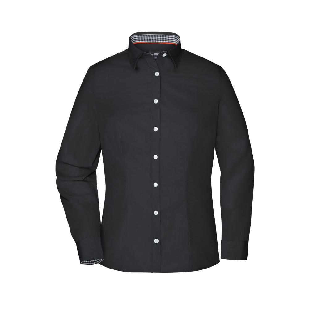 Ladies' Plain Shirt - Modisches Shirt mit Karo-Einsätzen an Kragen und Manschette