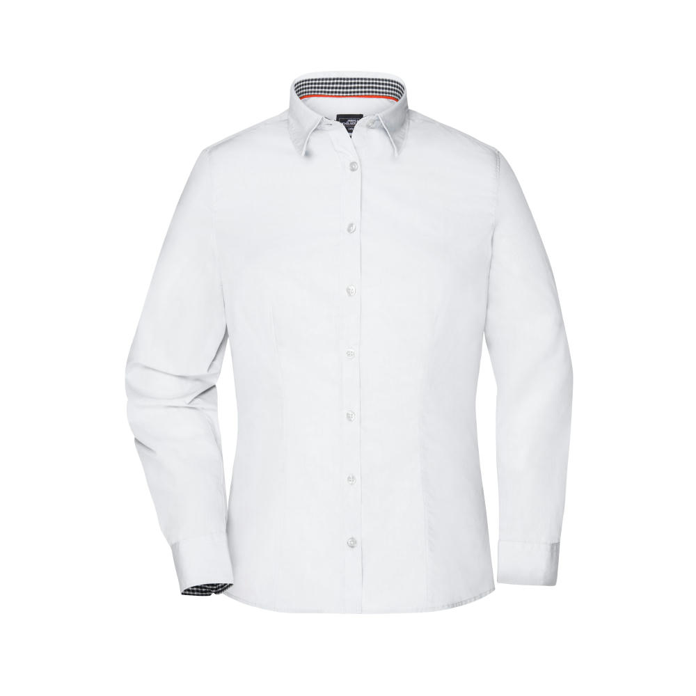 Ladies' Plain Shirt - Modisches Shirt mit Karo-Einsätzen an Kragen und Manschette