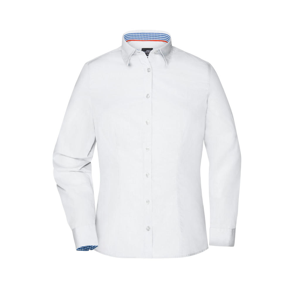 Ladies' Plain Shirt - Modisches Shirt mit Karo-Einsätzen an Kragen und Manschette