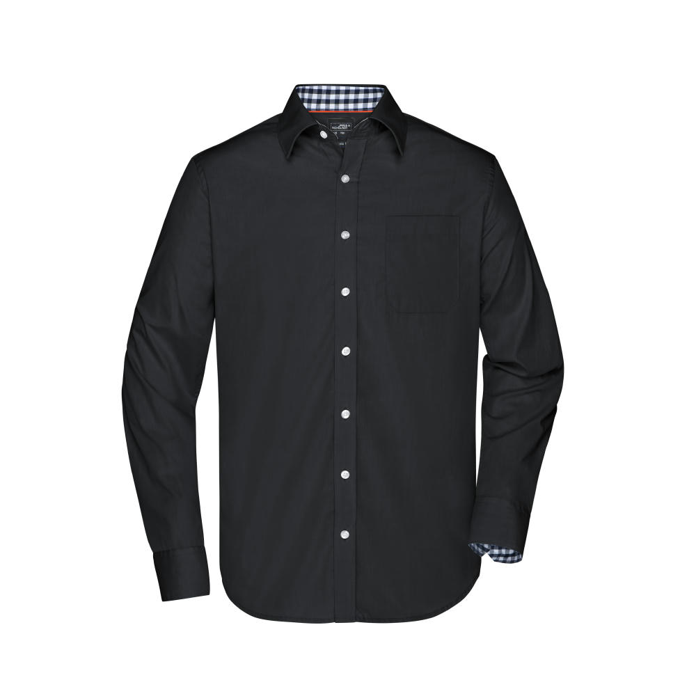 Men's Plain Shirt - Modisches Shirt mit Karo-Einsätzen an Kragen und Manschette