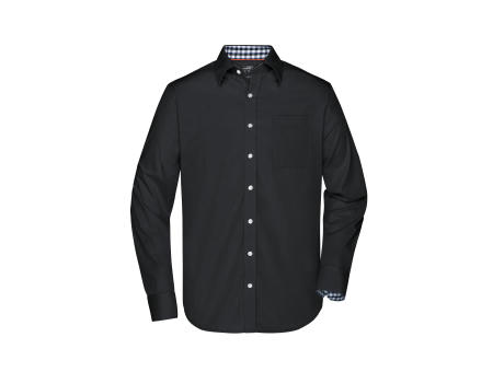 Men's Plain Shirt - Modisches Shirt mit Karo-Einsätzen an Kragen und Manschette