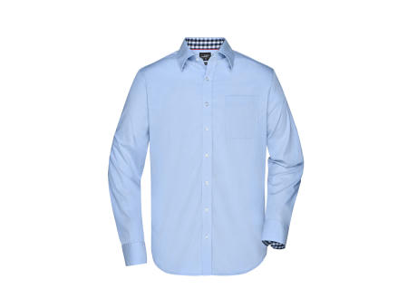 Men's Plain Shirt-Modisches Shirt mit Karo-Einsätzen an Kragen und Manschette