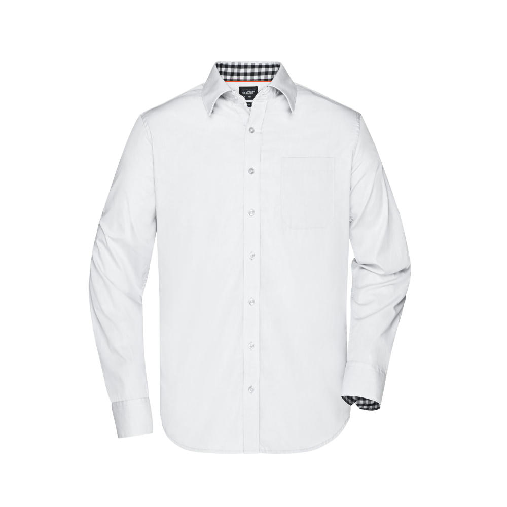 Men's Plain Shirt - Modisches Shirt mit Karo-Einsätzen an Kragen und Manschette