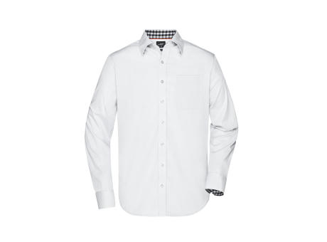 Men's Plain Shirt-Modisches Shirt mit Karo-Einsätzen an Kragen und Manschette