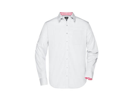 Men's Plain Shirt-Modisches Shirt mit Karo-Einsätzen an Kragen und Manschette