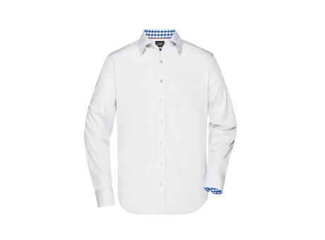 Men's Plain Shirt-Modisches Shirt mit Karo-Einsätzen an Kragen und Manschette