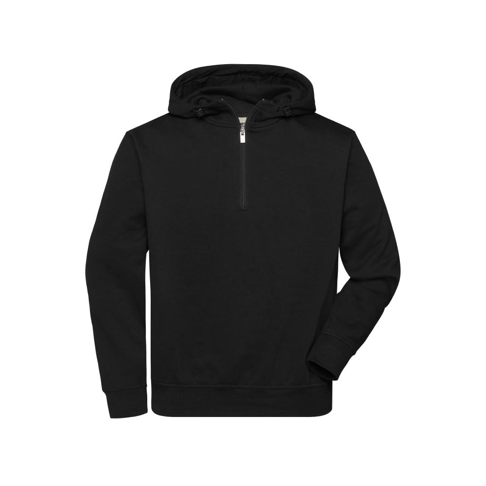 BIO Workwear-Half Zip Hoody-Sweatshirt mit Kapuze und Reißverschluss