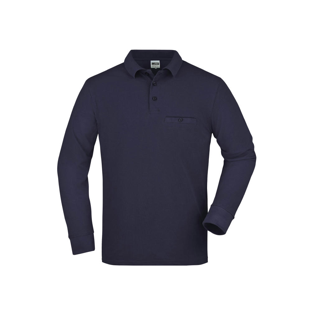 Men's Workwear Polo Pocket Longsleeve-Pflegeleichtes und strapazierfähiges Langarm Polo mit Brusttasche