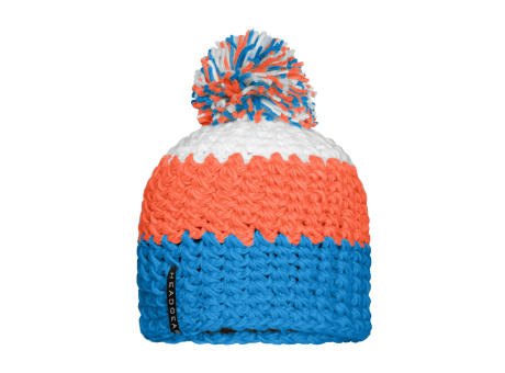 Crocheted Cap with Pompon-Angesagte 3-farbige Häkelmütze mit Pompon