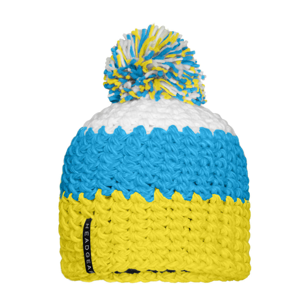 Crocheted Cap with Pompon-Angesagte 3-farbige Häkelmütze mit Pompon