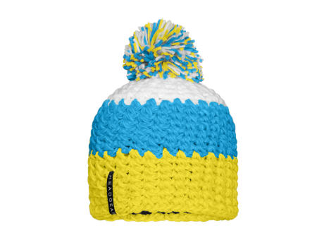 Crocheted Cap with Pompon-Angesagte 3-farbige Häkelmütze mit Pompon