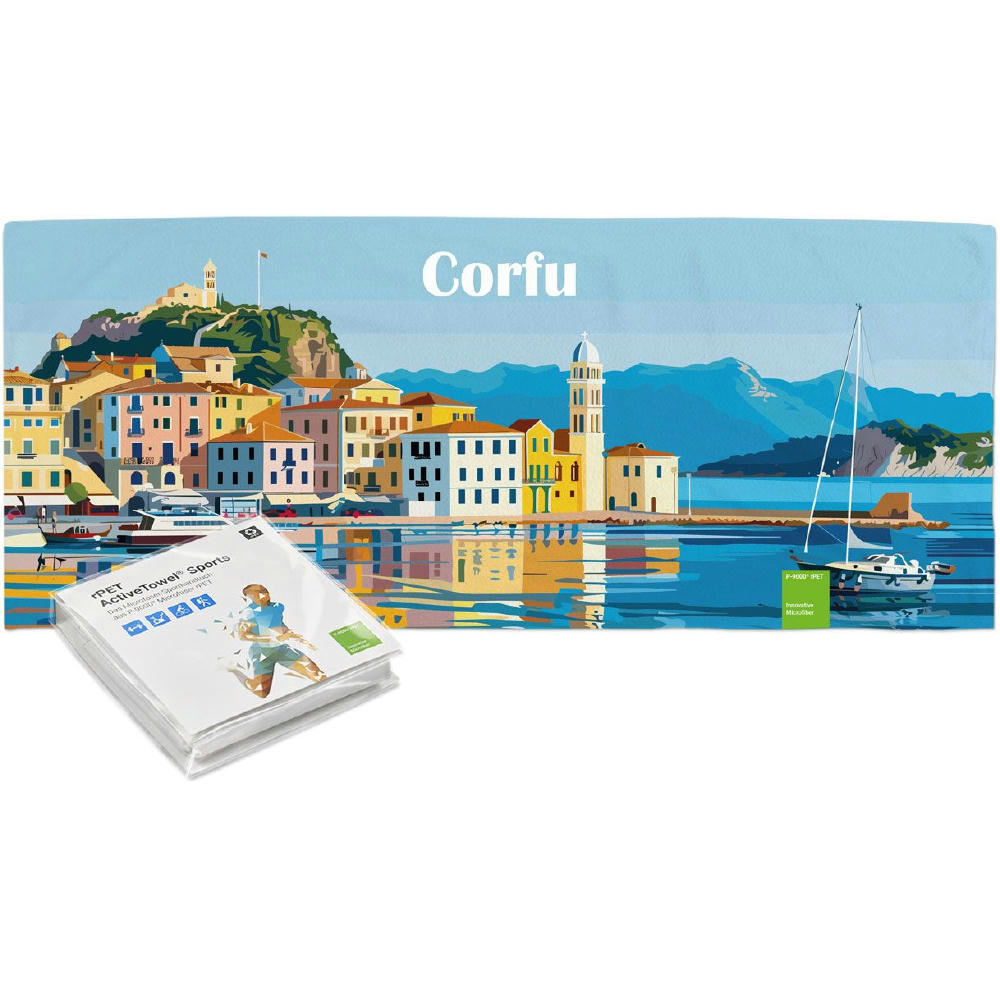 rPET ActiveTowel® Sports 100x40 cm im Polybeutel mit Klappkarte, All-Inklusive-Paket