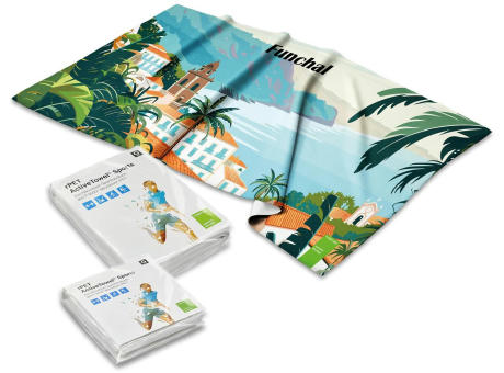 rPET ActiveTowel® Sports 100x40 cm im Polybeutel mit Klappkarte, All-Inklusive-Paket