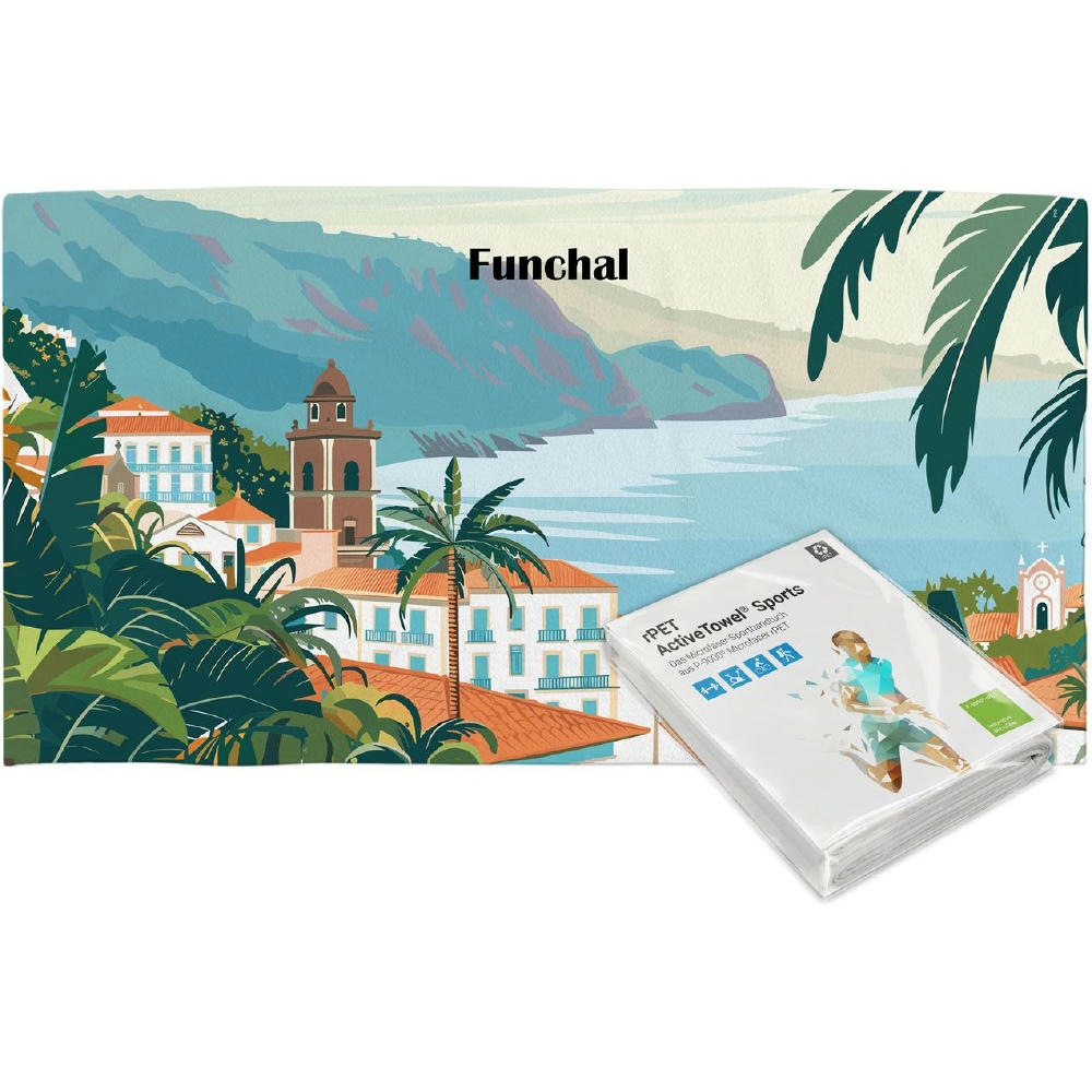 rPET ActiveTowel® Sports 130x70 cm im Polybeutel mit Klappkarte, All-Inklusive-Paket