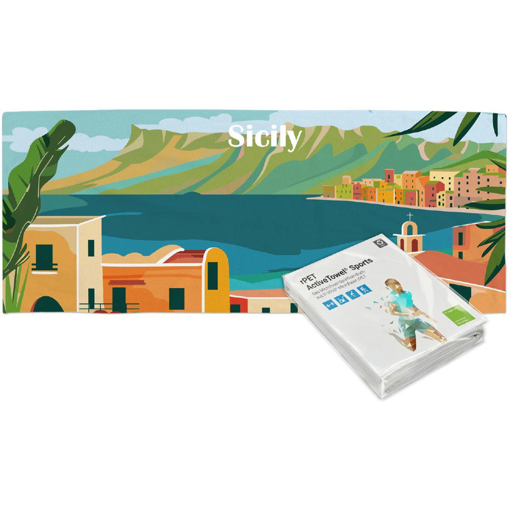 rPET ActiveTowel® Sports 180x70 cm im Polybeutel mit Klappkarte, All-Inklusive-Paket