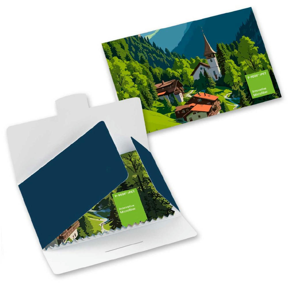 POLYCLEAN rPET Brillenputztuch 18x15 cm im Papieretui, All-Inclusive-Paket