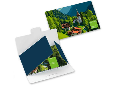 POLYCLEAN rPET Brillenputztuch 18x15 cm im Papieretui, All-Inclusive-Paket