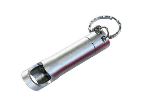 Mini-Taschenlampe aus Aluminium (eloxiert) mit 3 LED's, Flaschenöffner und Schlüsselring. Inkl. Knopfzellenbatterie AG13 (3 Stück).
