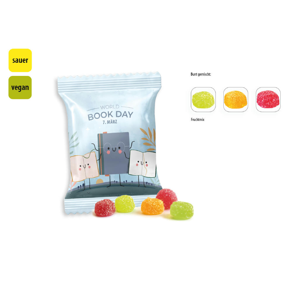 Saure Fruchtsaftberries vegan Werbetüte,   10 g, Inhalt: Saure Fruchtsaftberries