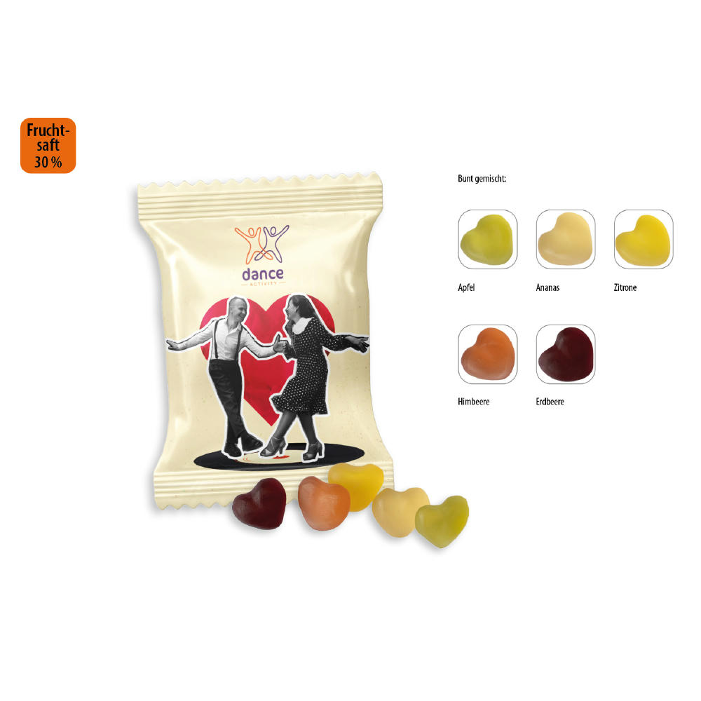 Mini Saft-Herzen Werbetüte,   10 g, Inhalt: Mini Saft-Herzen