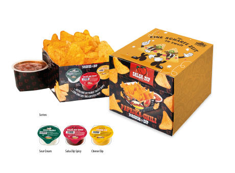 Nacho Box im Schuber,   190 g, Inhalt: Nachos Paprika-Chili, Sour Cream