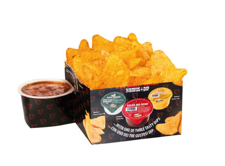 Nacho Box im Schuber,   190 g, Inhalt: Nachos Paprika-Chili, Cheese Dip