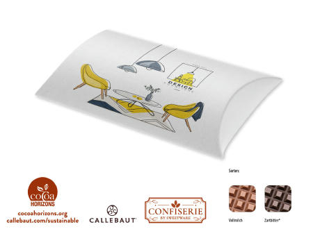 Schokolade 100 g Tafel in Kissenschachtel,   1 Stück, Inhalt: Callebaut Vollmilch Schokolade Kalender