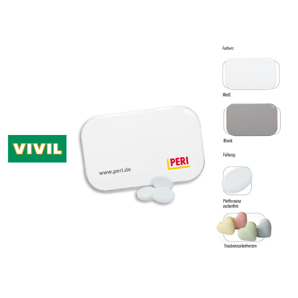 Klapp-Dose-96, blank 60 g, Inhalt: VIVIL Extra Strong, zuckerfrei (Dose)