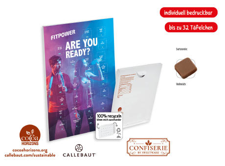 Countdown-Eventkalender Wandkalender,   individuell, Inhalt: Callebaut Vollmilch Schokolade Kalender