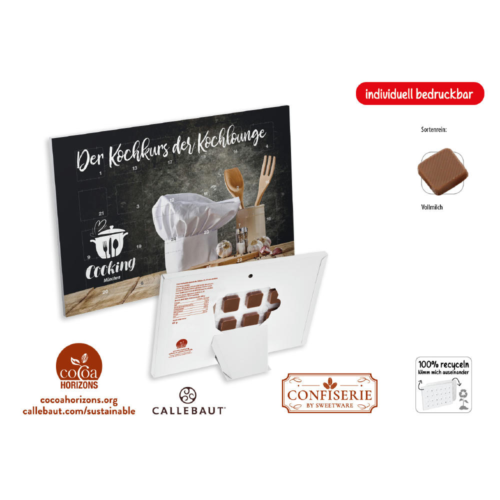 Countdown-Eventkalender Tischkalender,   24 Stück, Inhalt: Callebaut Vollmilch Schokolade Kalender