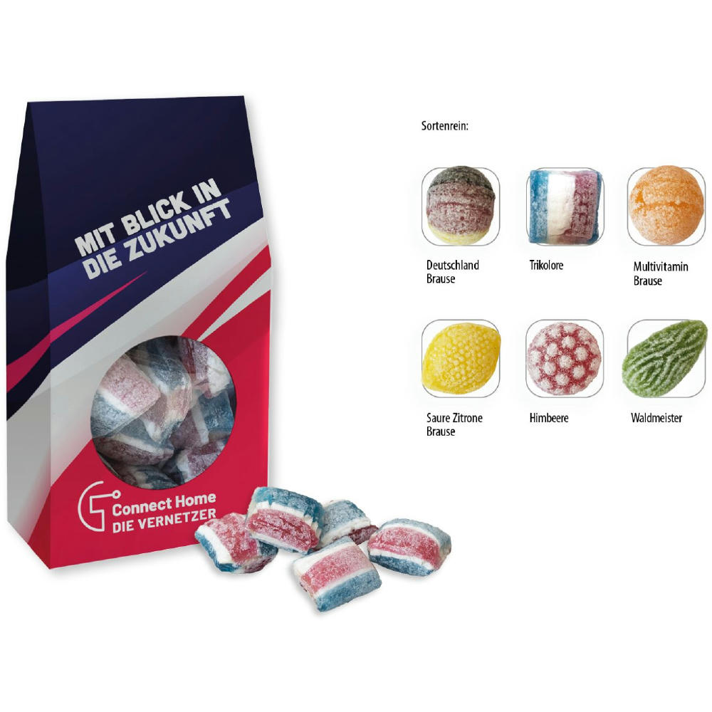 Beutelschachtel mit Bonbons,   60 g, Inhalt: Himbeere