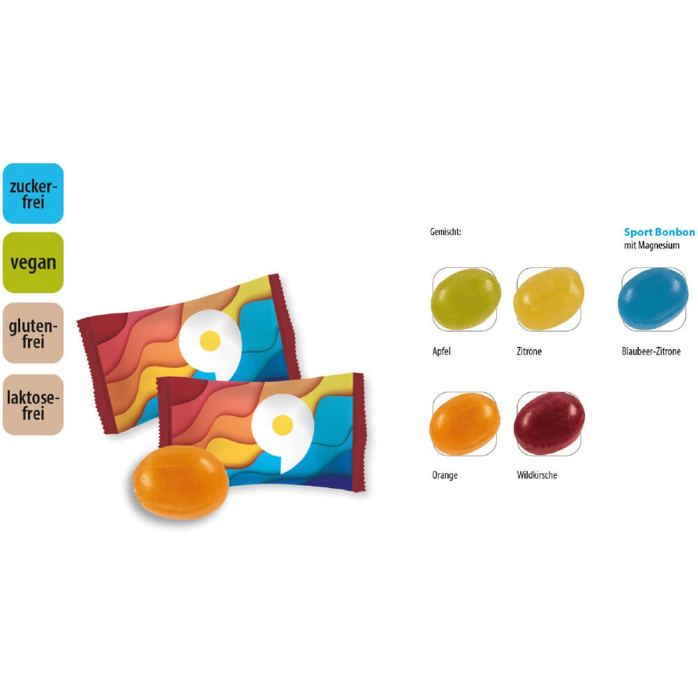Bonbon zuckerfrei vegan Flowpack,   1 Stück, Inhalt: Sport Bonbon mit Magnesium