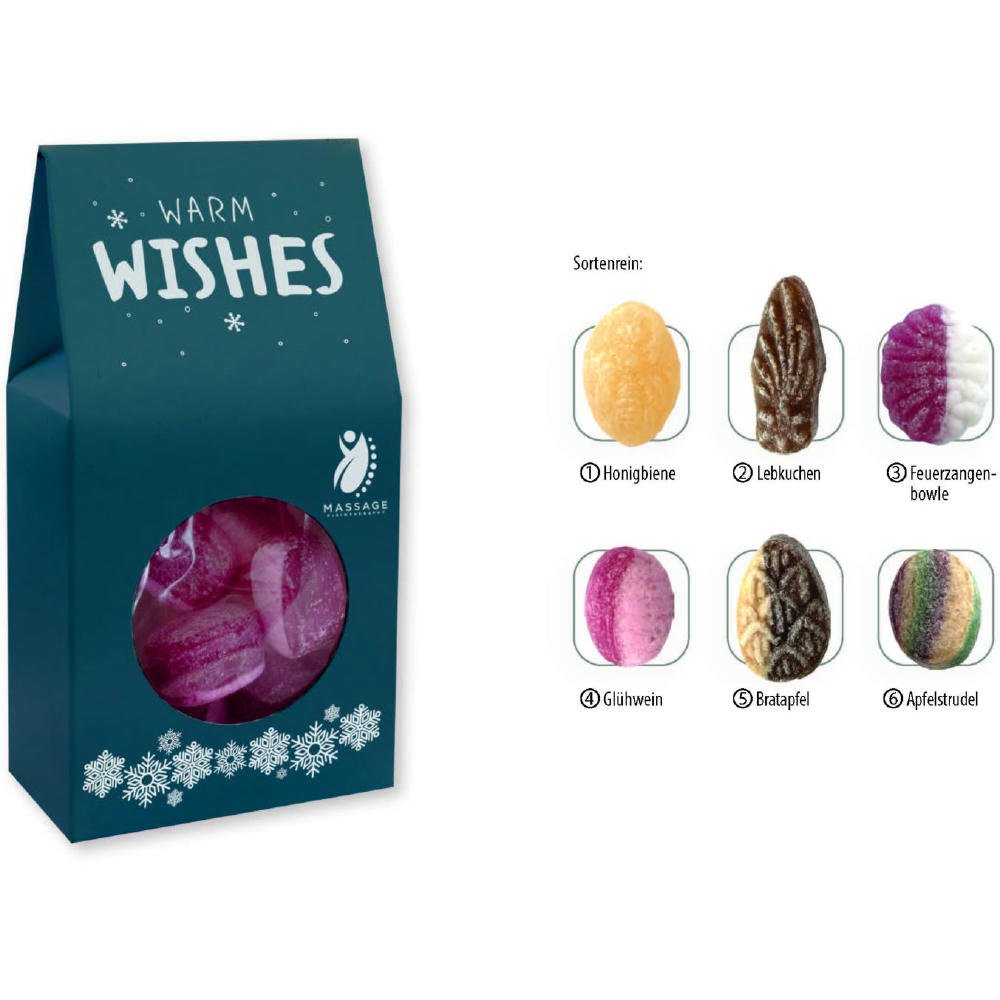 Beutelschachtel mit Weihnachtsbonbons,   60 g, Inhalt: Bonbon Lebkuchen