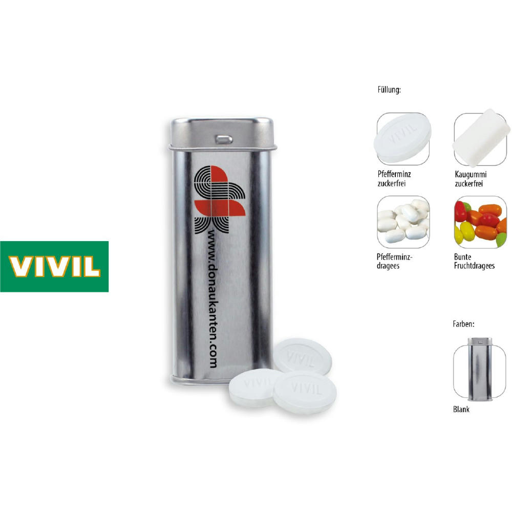 Pocket Box, blank 20 g, Inhalt: VIVIL Extra Strong, zuckerfrei (Dose)