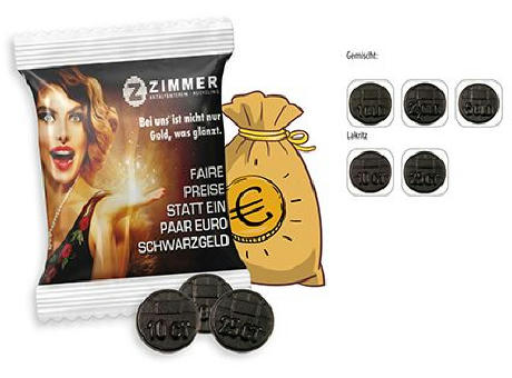 Lakritz Münzen Werbetüte,   13 g, Inhalt: Lakritz Münzen