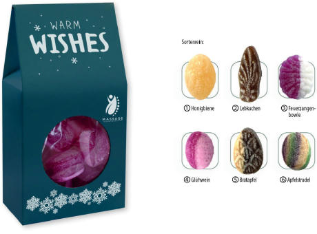 Beutelschachtel mit Weihnachtsbonbons,   60 g, Inhalt: Bonbon Feuerzangenbowle