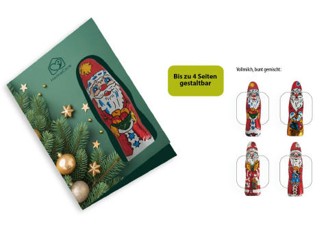 Faltkarte mit individuellem Druck - Schokofigur,   1 Stück, Inhalt: Figur aus Edel-Vollmilchschokolade (Weihnachtsmann)