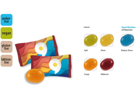 Bonbon zuckerfrei vegan Flowpack,   1 Stück, Inhalt: Bonbon zuckerfrei bunt gemischt, vegan