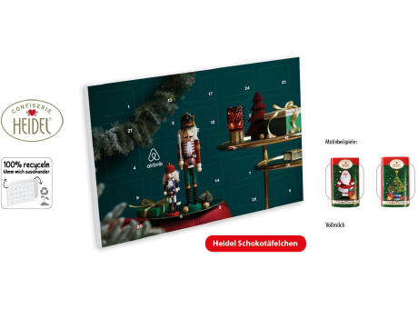 Tisch Adventskalender Heidel Schokotäfelchen individuell bedruckt,   72 g, Inhalt: Heidel Schokoladentäfelchen