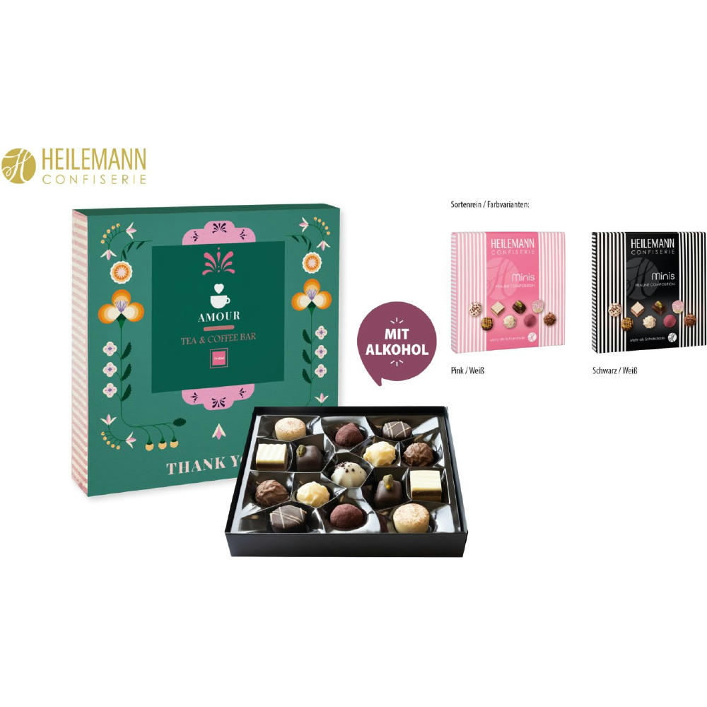 Heilemann Mini Pralinés im Schuber, schwarz/weiß 91 g, Inhalt: Heilemann Mini Pralinés