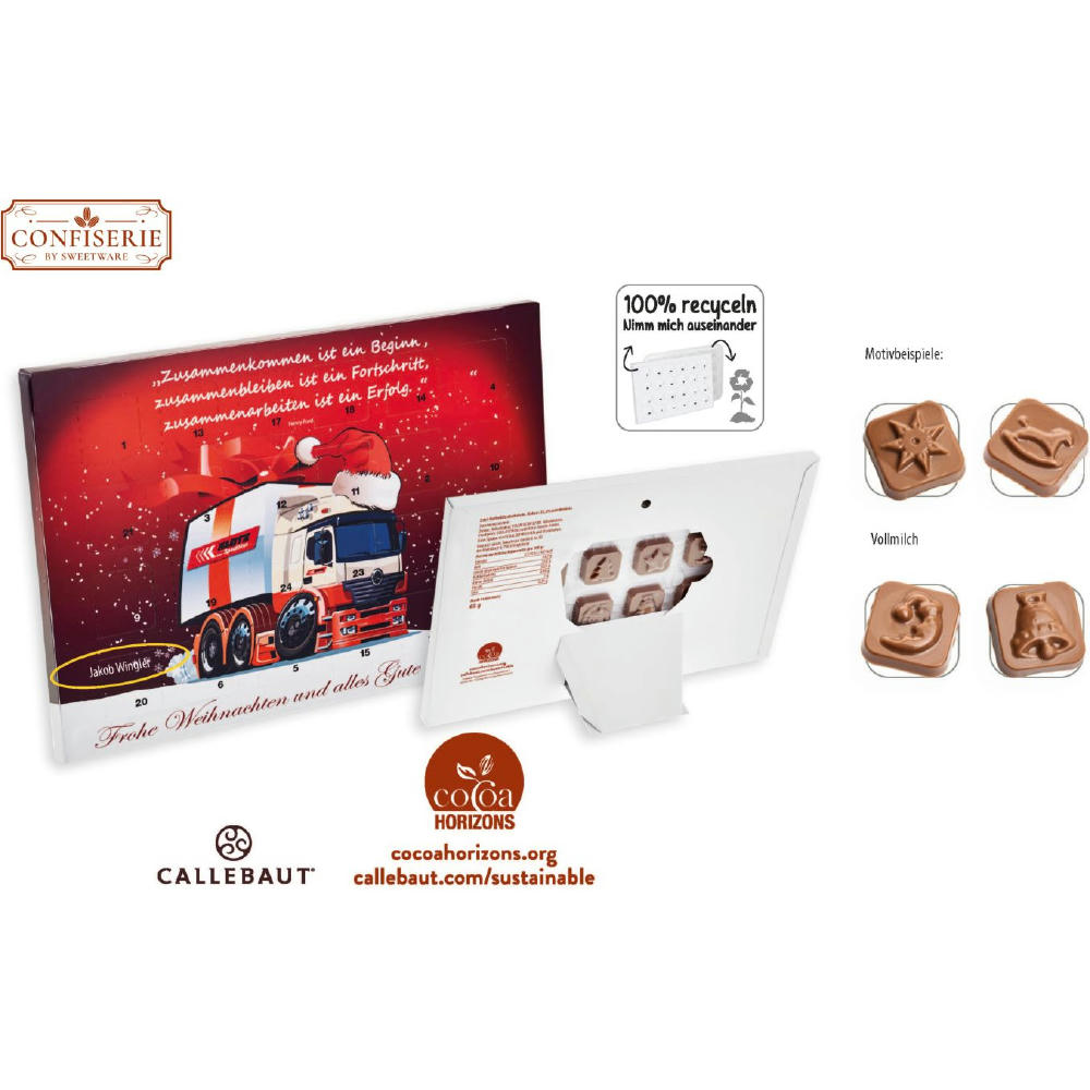 Tisch Adventskalender personalisiert,   60 g, Inhalt: Callebaut Vollmilch Schokolade Kalender