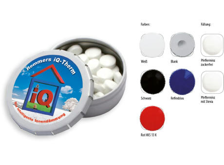 Klick-Dose-45, reflexblau 12 g, Inhalt: Pfefferminz-Pastillen; zuckerfrei