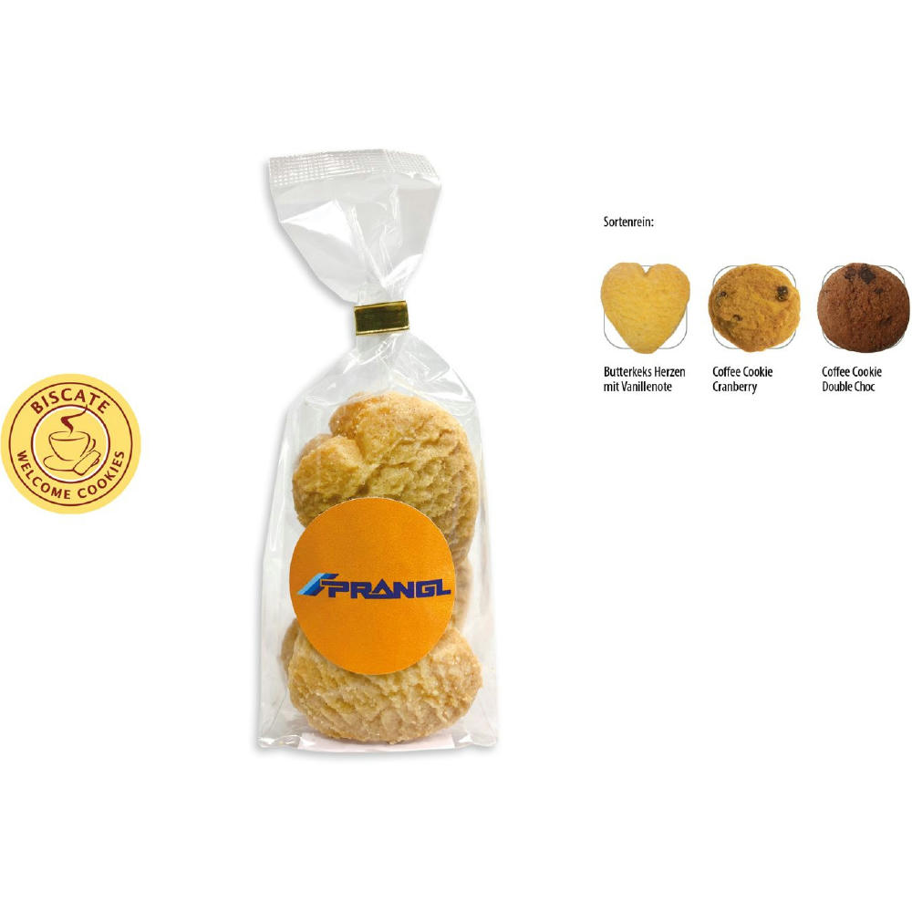 Cookies Bodenstandbeutel mit Werbeaufkleber,   5 Stück, Inhalt: Coffee Cookie Double Choc