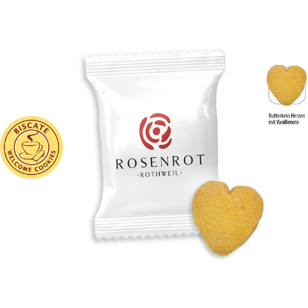 Butterkeks Herzen Flowpack,   1 Stück, Inhalt: Butterkeks Herzen
