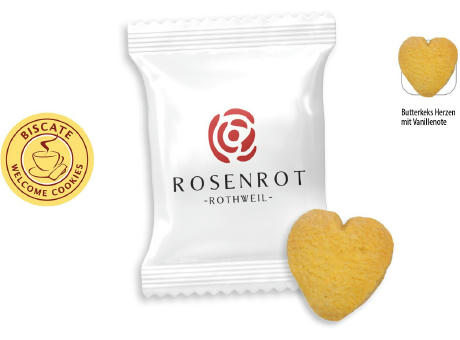 Butterkeks Herzen Flowpack,   1 Stück, Inhalt: Butterkeks Herzen