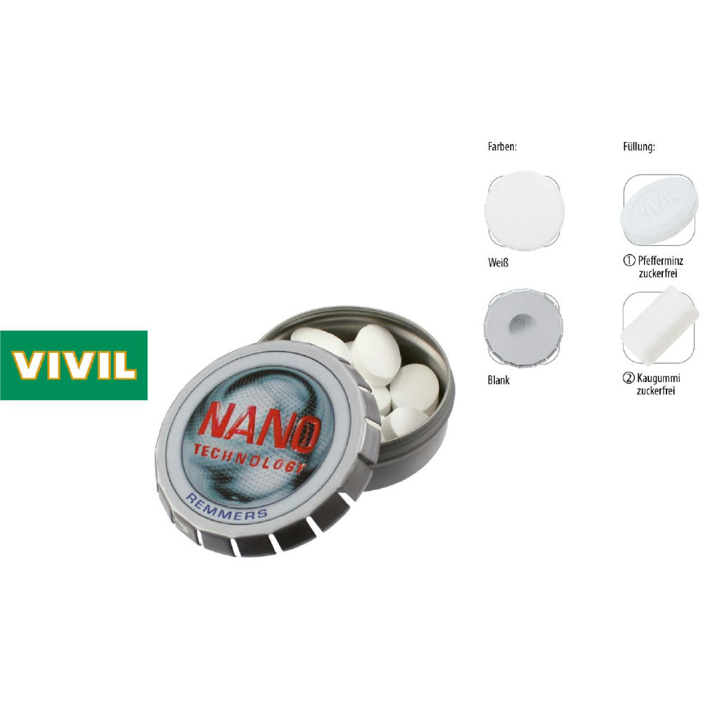 Klick-Dose-57, blank 20 g, Inhalt: VIVIL Extra Strong, zuckerfrei (Dose)