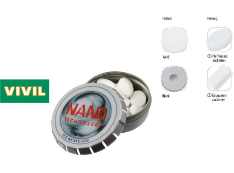 Klick-Dose-57, blank 20 g, Inhalt: VIVIL Extra Strong, zuckerfrei (Dose)