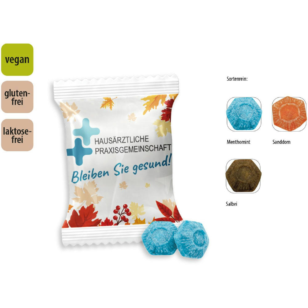 Hustenbonbon Duopack Werbetüte,   2 Stück, Inhalt: Hustenbonbon Sanddorn