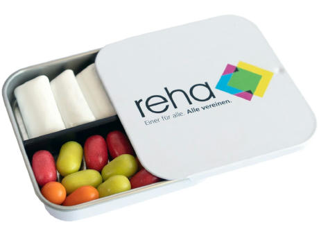 Twin Tin, blank individuell, Inhalt: Kaugummi Dragees zuckerfrei (Dose)